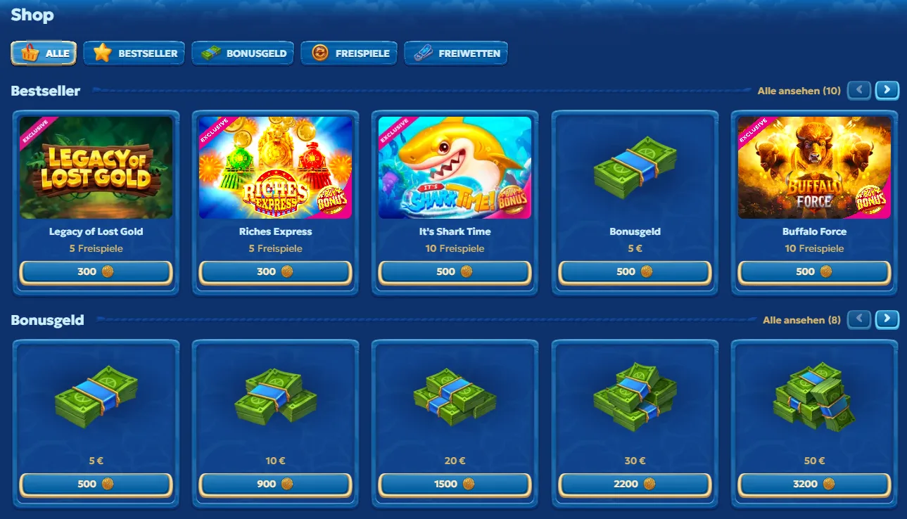 Pandido Casino Münzshop mit Bonusgeld und Prämien
