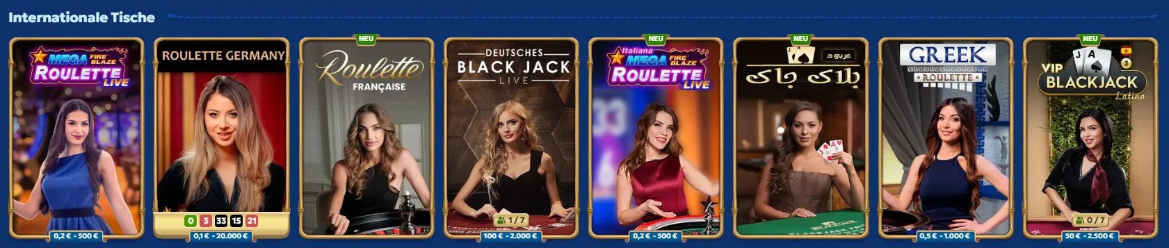 Pandido Casino internationale Live-Tische mit Roulette und Blackjack