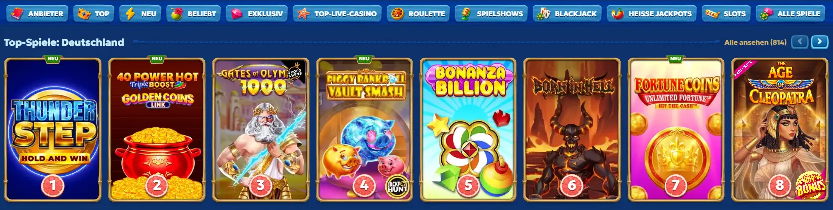 Pandido Casino Spielekategorien mit Top-Spielen und Slots