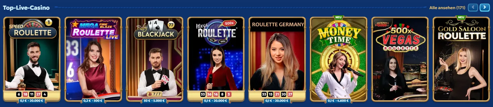 Pandido Casino Live-Casino mit Roulette und Blackjack